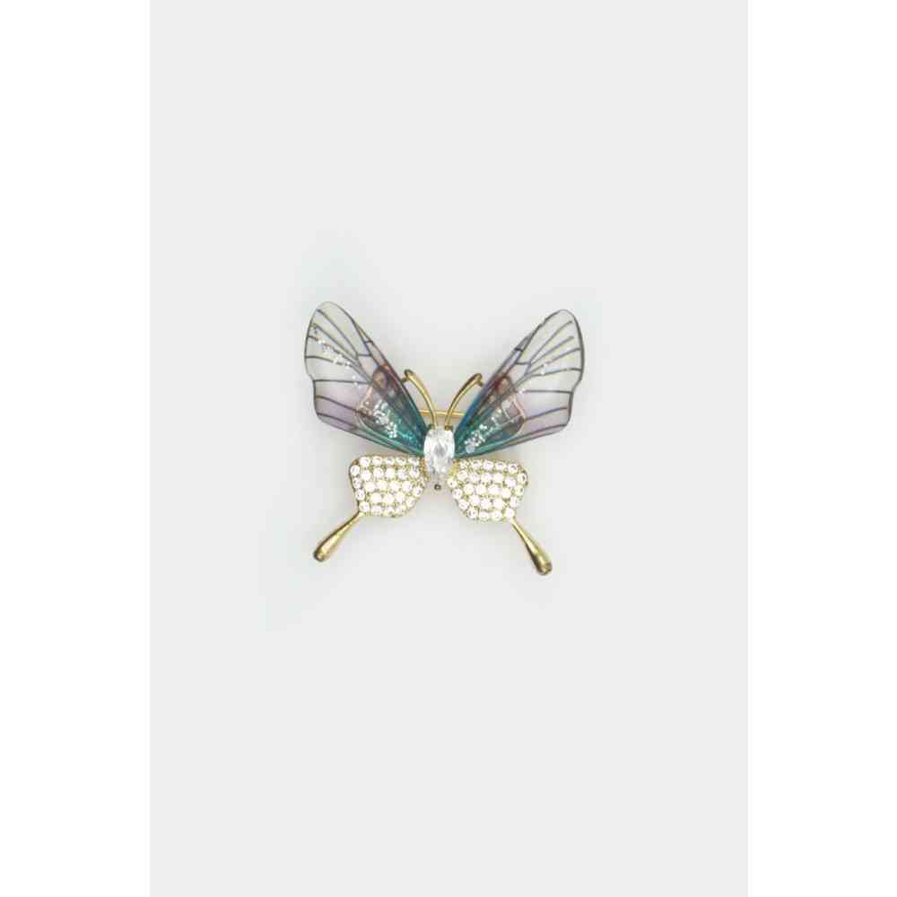 Voodoo Vixen - Resin And Diamante Butterfly Broche - Gold coloured